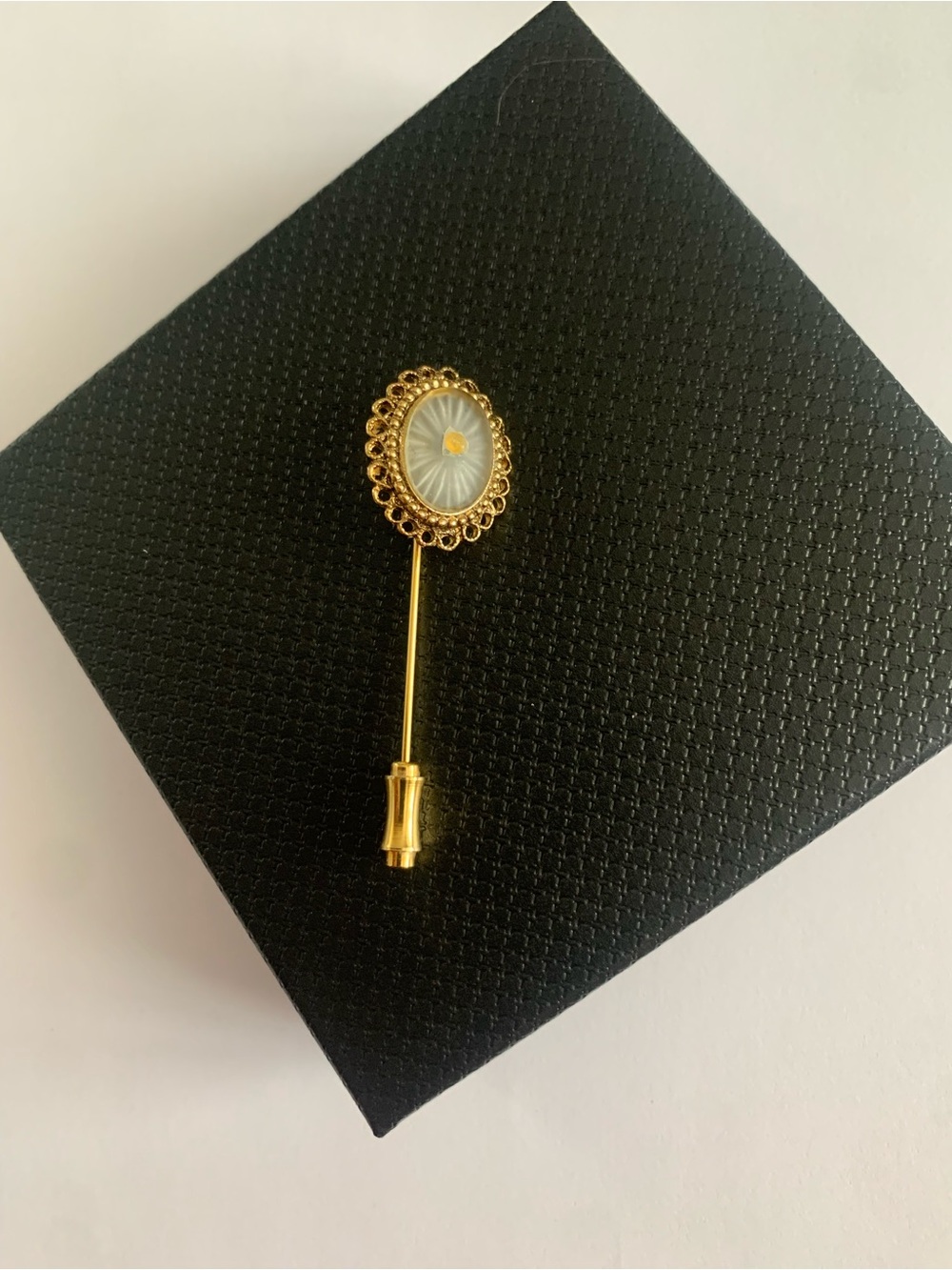Vintage Camphor Glass Filigree Stick Pin